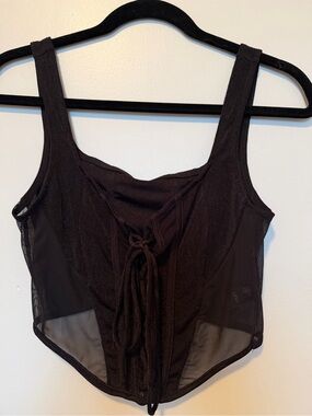 Cider Black Lace-Up Mesh Corset Tank Top